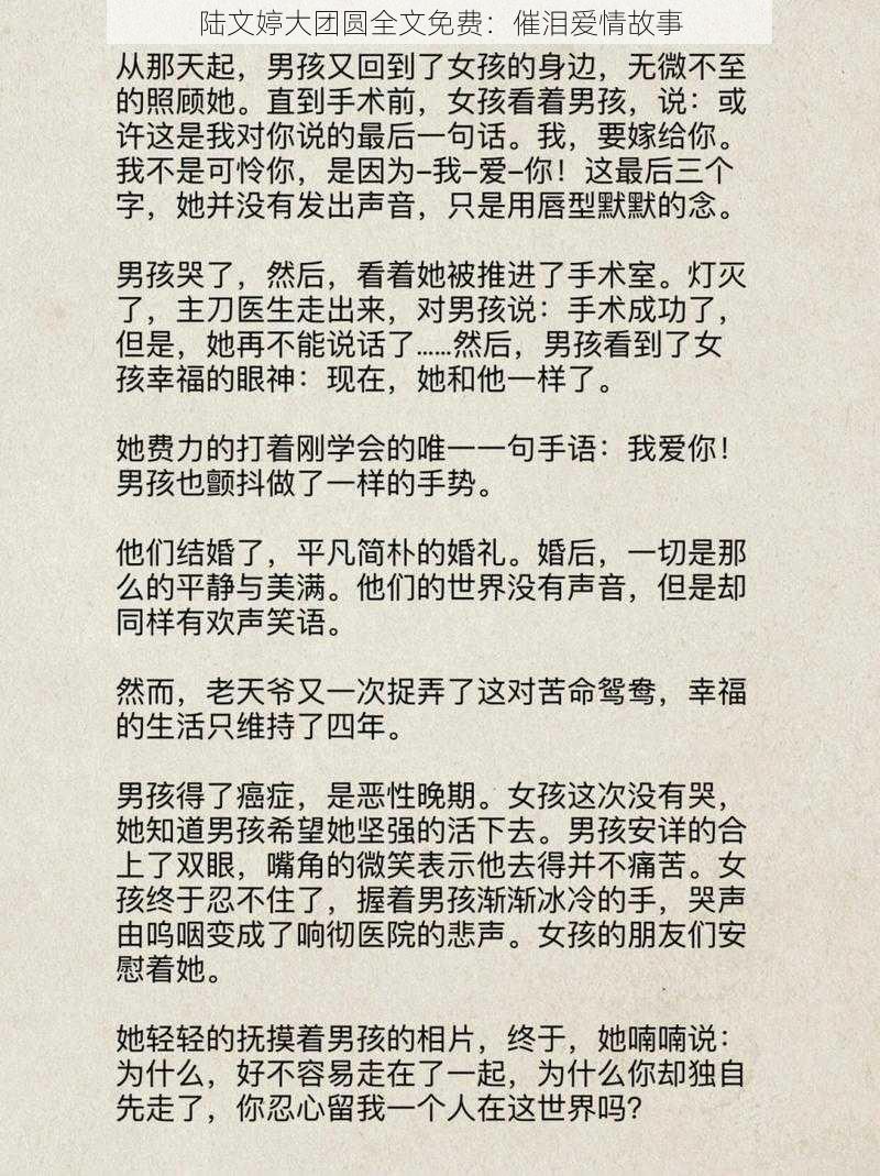 陆文婷大团圆全文免费：催泪爱情故事