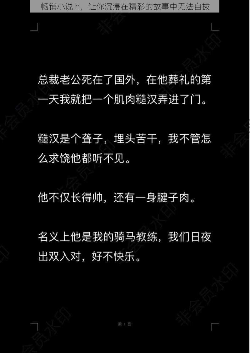 畅销小说 h，让你沉浸在精彩的故事中无法自拔