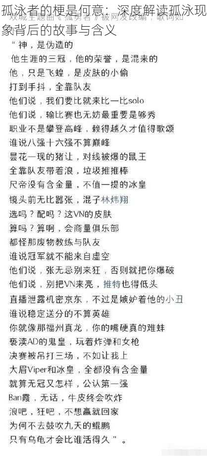 孤泳者的梗是何意：深度解读孤泳现象背后的故事与含义