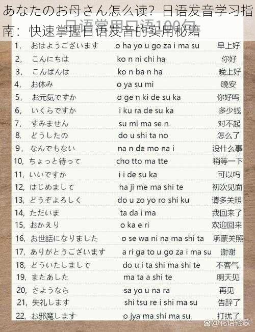 あなたのお母さん怎么读？日语发音学习指南：快速掌握日语发音的实用秘籍