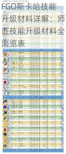 FGO斯卡哈技能升级材料详解：师匠技能升级材料全面览表