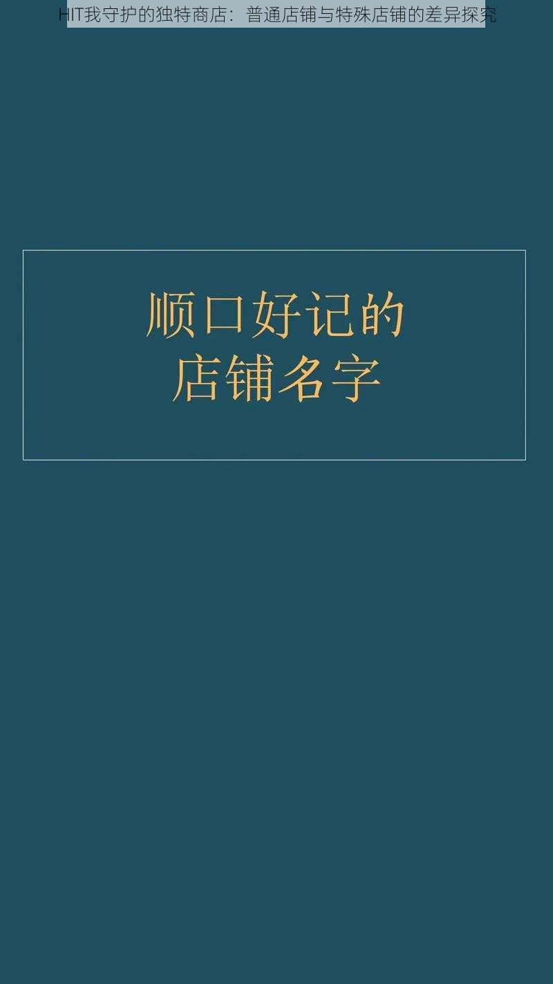 HIT我守护的独特商店：普通店铺与特殊店铺的差异探究