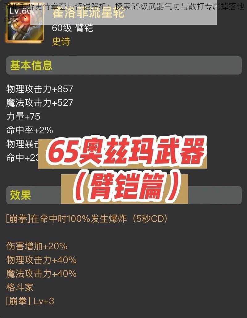 DNF手游史诗拳套与臂铠解析：探索55级武器气功与散打专属掉落地点大全